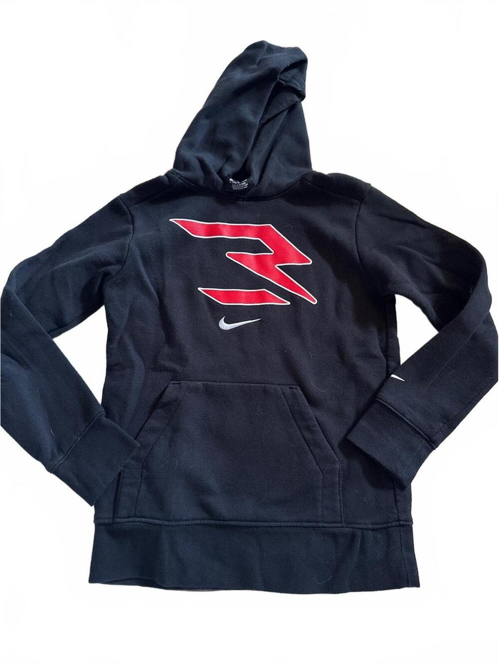 Nike Boys' Black Pullover Hoodie with Red Logo, Size M (10-12 Years)
